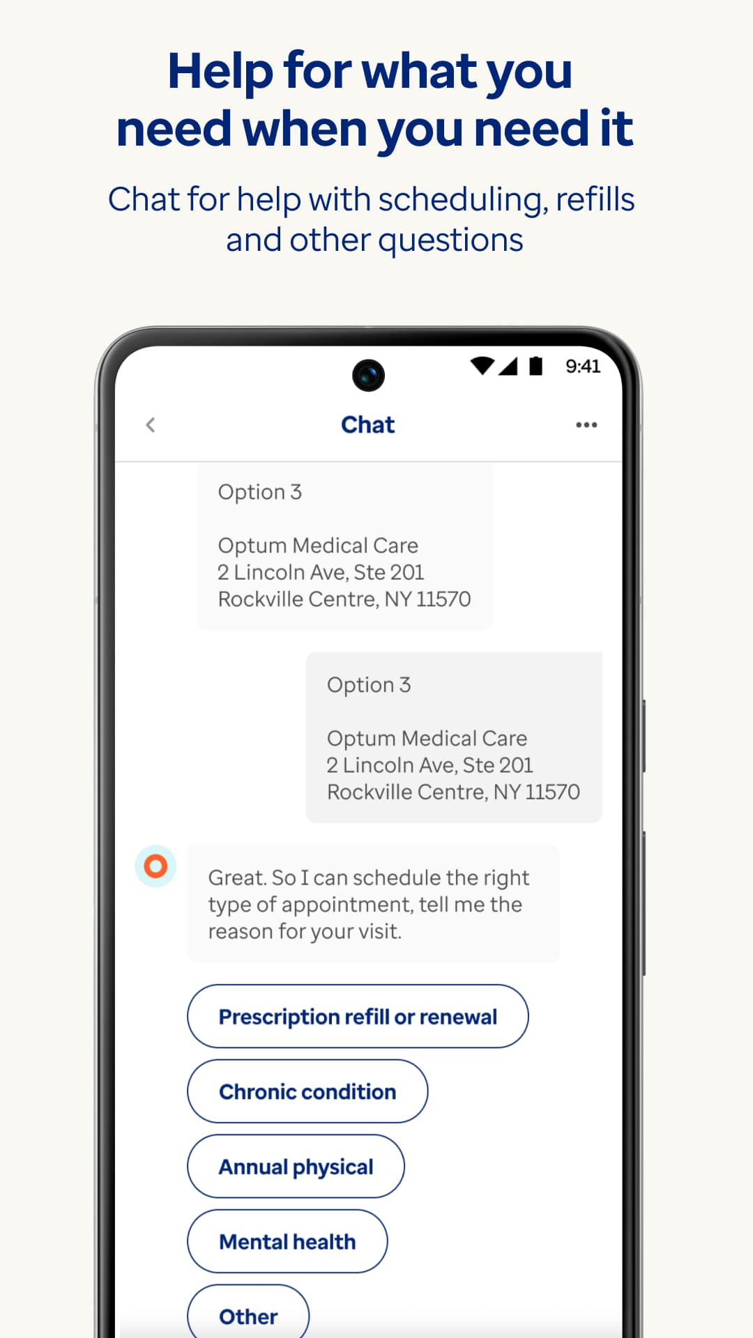 Optum app secure messaging interface