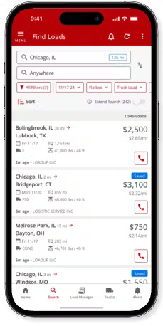 Truckstop load search interface